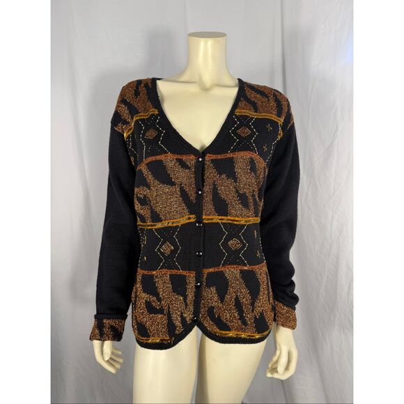 Vintage Native Nits by Sandi & Jo Black Metallic Cardigan Sweater Medium – South - Picture 1 of 14